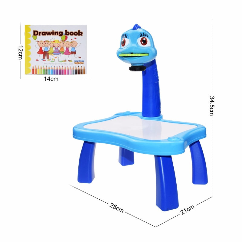 Table de Dessin Enfant avec Projecteur LED – 24 Motifs à Calquer, Musique Intégrée, Dinosaure ou Ours, Cadeau Enfant
