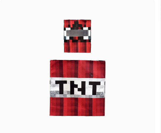 Costume TNT Minecraft Enfant – Déguisement Cosplay Halloween & Scène, Rouge & Noir, Tailles S à XL