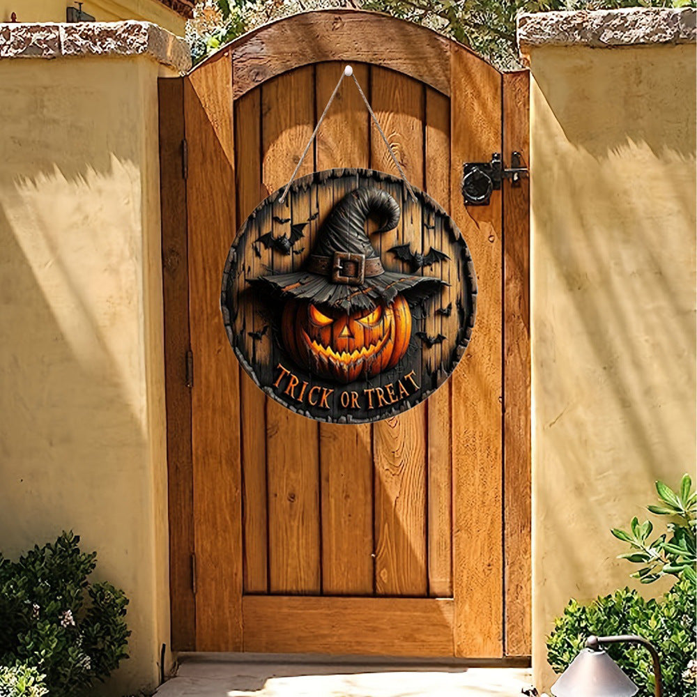 Plaque Ronde en Bois Citrouille Halloween – Décoration Porte & Fête, 2 Designs