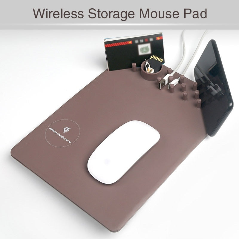 Tapis de Souris avec Chargeur Sans Fil Qi – Support Téléphone, Règle Graduée, Antidérapant, 27x20cm, Compatible iPhone Samsung