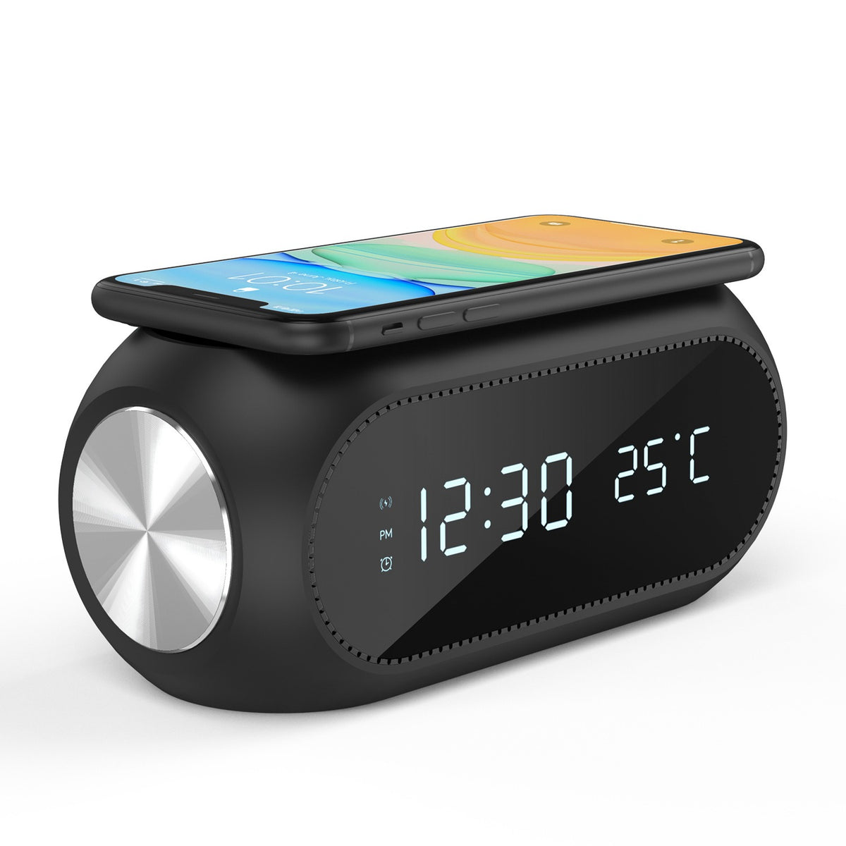 Station de Charge Sans Fil 15W – Réveil, Thermomètre & Affichage Heure, Chargeur Induction Rapide, Blanc ou Noir