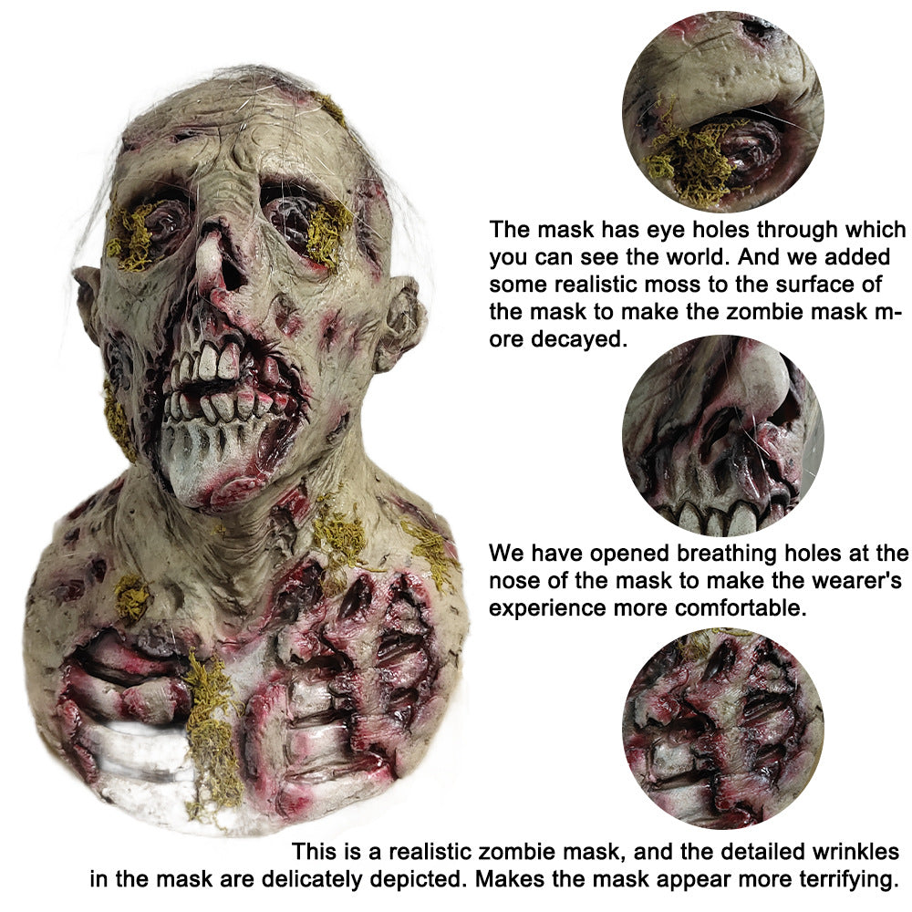 Masque Crâne Zombie Recouvert de Mousse – Latex Horreur Halloween, Cosplay Escape Room & Carnaval, DIY