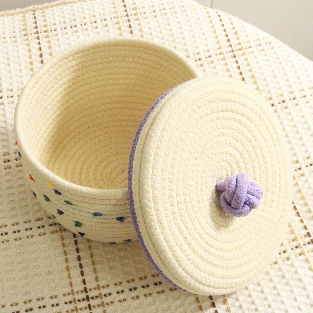 Panier de Rangement Tressé en Coton – Bureau & Cosmétiques, 18x13,5x21,6cm, Coloris Crème, Décoration Maison