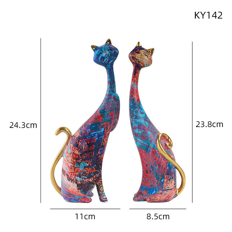 Figurine Chats en Couple – Ornement Décoratif en Résine Style Européen