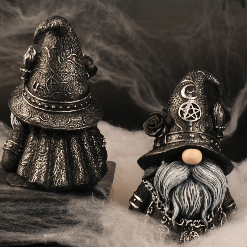 Figurine Nain Sorcier Gothique en Résine – Décoration Halloween Dark, Ornement Bureau & Étagère