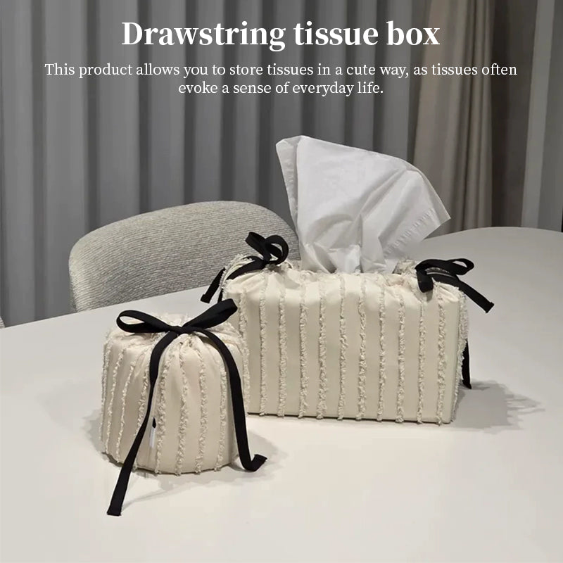 Housse Boîte à Mouchoirs en Tissu – Style Coréen, Nœud 3D Décoratif, 13,5x15,5cm, 3 Coloris, Déco Maison & Chambre