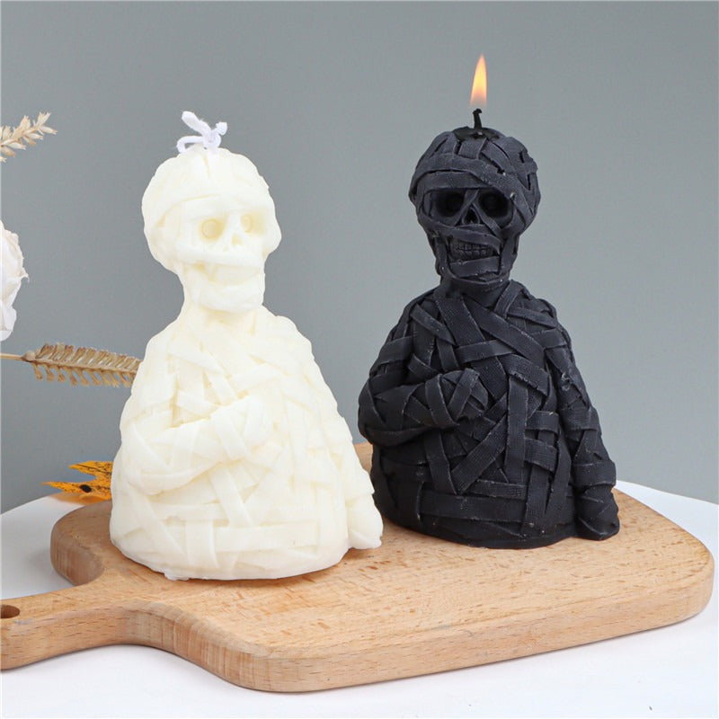 Moule en Silicone Bougie Zombie Crâne Halloween – Forme Bandes de Gaze, DIY Bougie Plâtre Résine, Déco Atmosphère