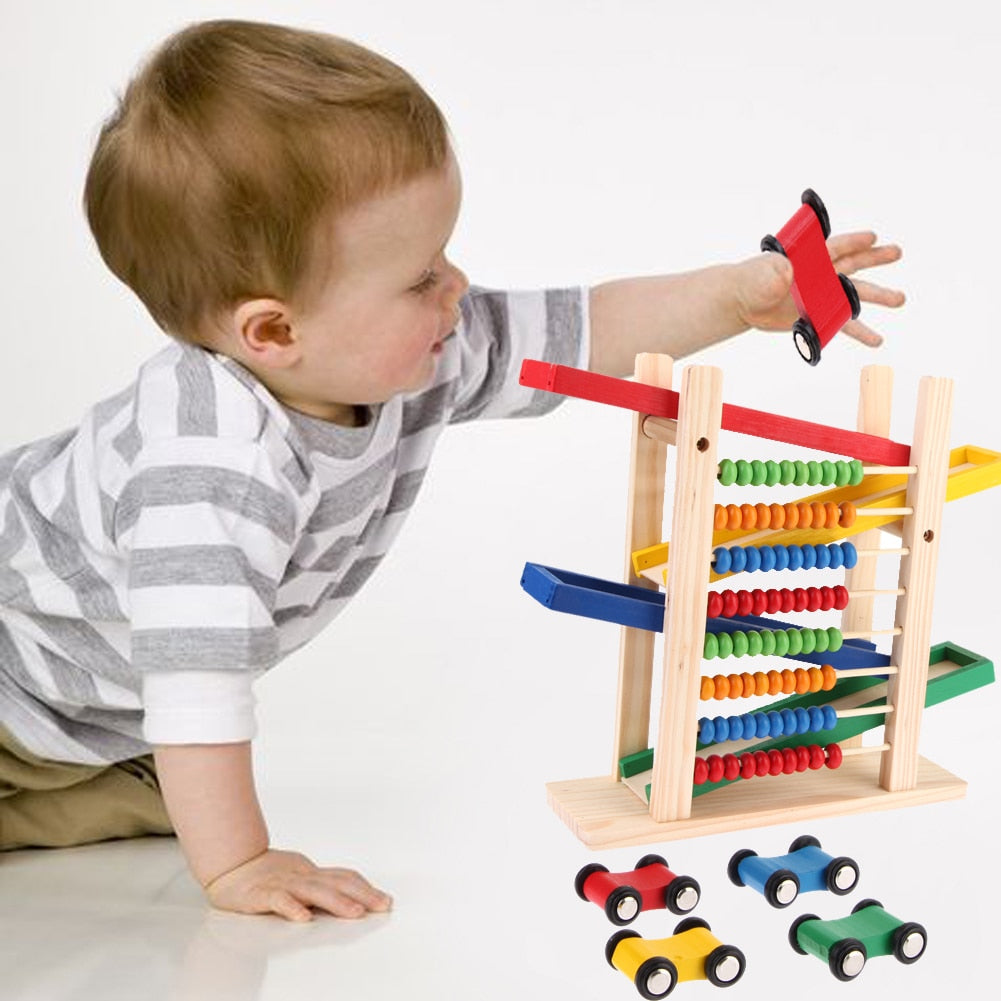 Abaque Voiture Montessori en Bois – 4 Mini-Voitures Colorées, Jeu Éducatif Enfant +3 Ans, Apprentissage Précoce