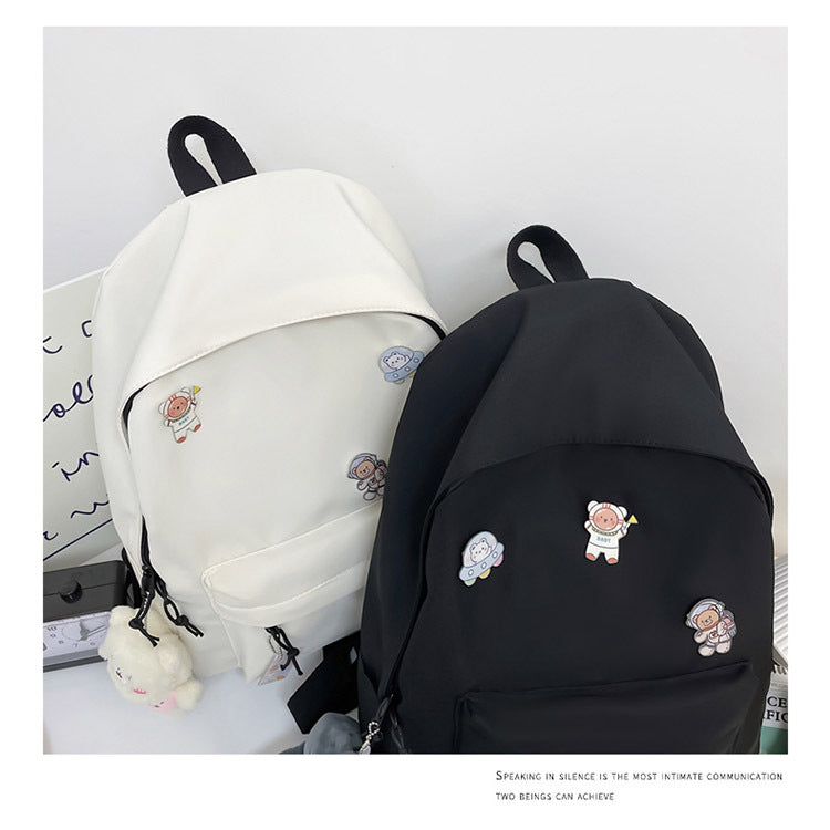 Sac à Dos Nylon Uni Grande Capacité – Style Minimaliste, Campus & Lycée, Noir ou Blanc