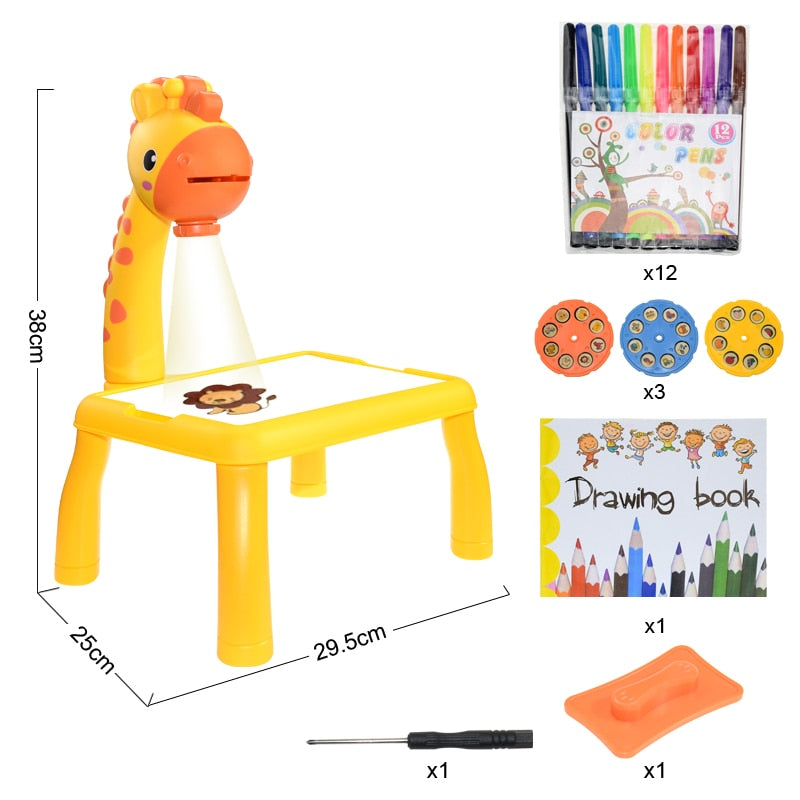 Table de Dessin Enfant avec Projecteur LED – 24 Motifs à Calquer, Musique Intégrée, Dinosaure ou Ours, Cadeau Enfant