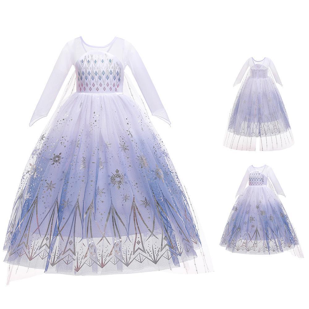 Robe Princesse Elsa Manches Longues Enfant – Déguisement Halloween & Anniversaire, Violette, 100 à 140 cm