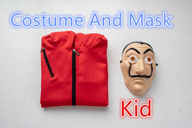 Costume Salvador Dalí La Casa de Papel – Déguisement Halloween & Cosplay Money Heist, Combinaison + Masque, Adulte & Enfant