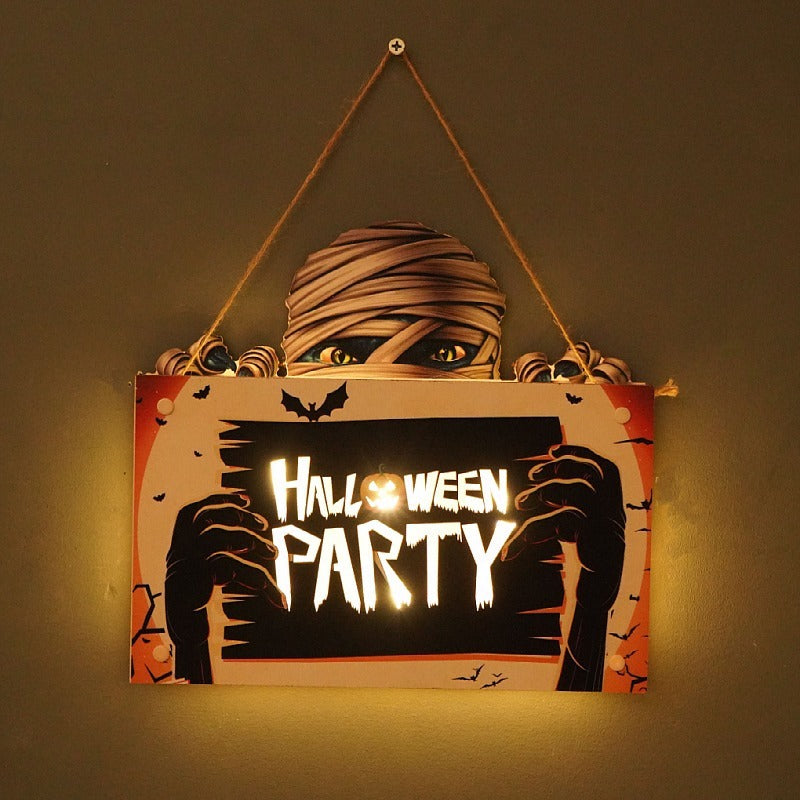 Panneau Lumineux Suspendu Halloween – Veilleuse 3 Motifs Momie Fantôme Citrouille, Déco Murale Atmosphère Nuit, Cadeau Halloween