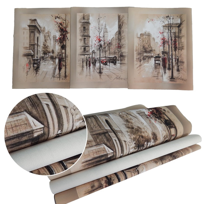 Tableau Toile Canvas Ville & Rue – Triptyque Moderne Salon, Impression Haute Qualité, 70×90cm Sans Cadre