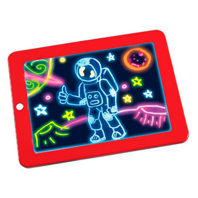 Tablette Lumineuse Magique Dessin Enfant – Plateau LED Fluorescent Graffiti 3D, Créatif Éducatif +3 Ans, Rouge ou Bleu