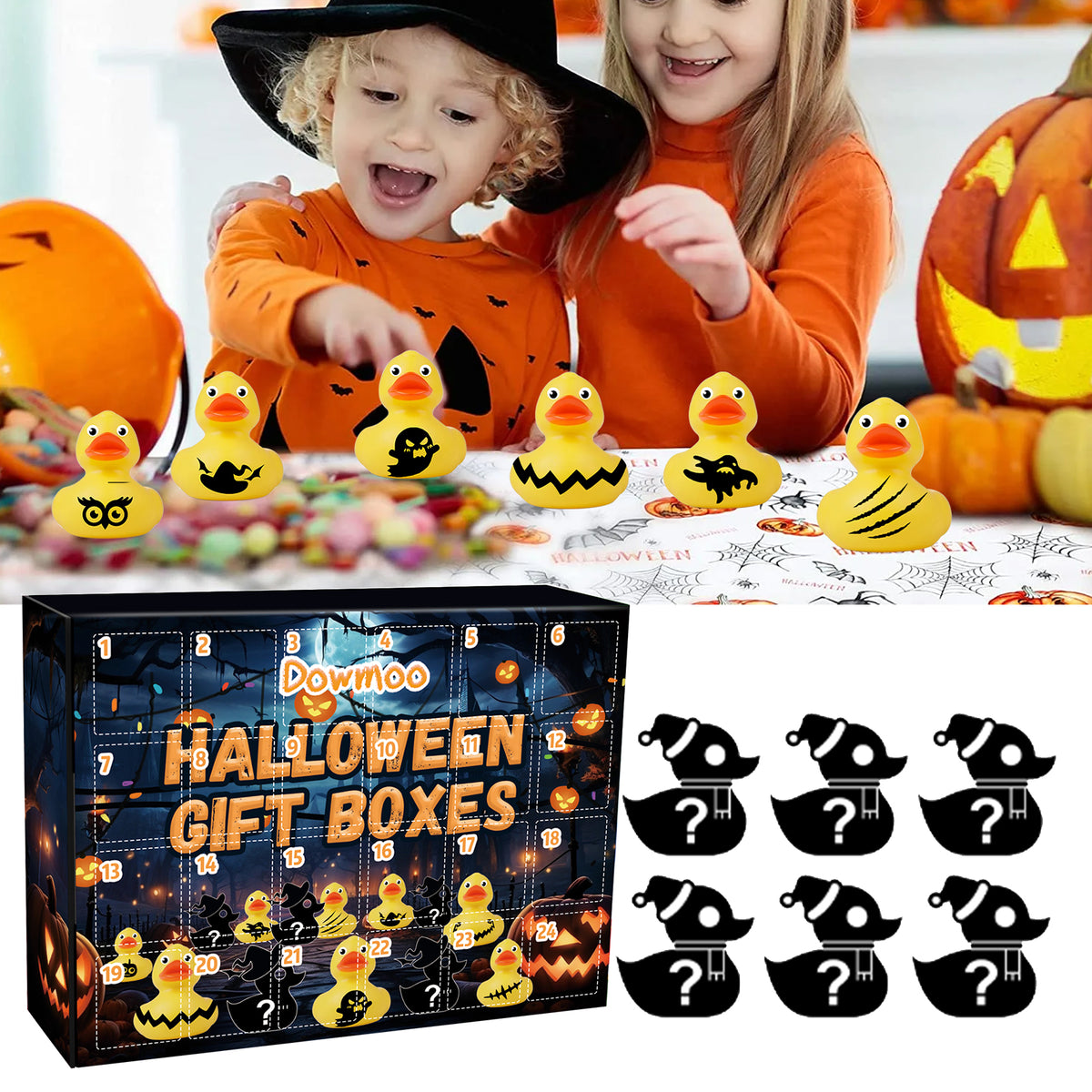 Blind Box Canards Halloween – Calendrier de l’Avent 24 Cases, Surprise Découverte, Jouet Caoutchouc TPR, Cadeau Original