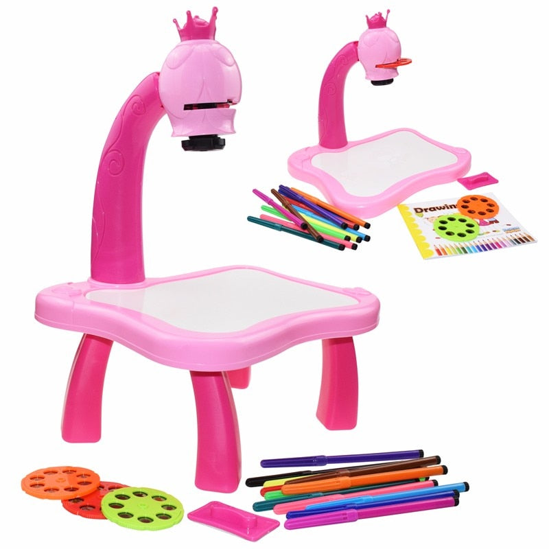 Table de Dessin Enfant avec Projecteur LED – 24 Motifs à Calquer, Musique Intégrée, Dinosaure ou Ours, Cadeau Enfant