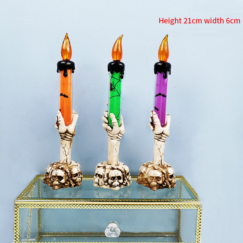 Bougeoir Squelette Halloween avec Bougie LED – Lanterne Citrouille Crâne Déco, 3 Coloris : Doré, Argent, Rouge