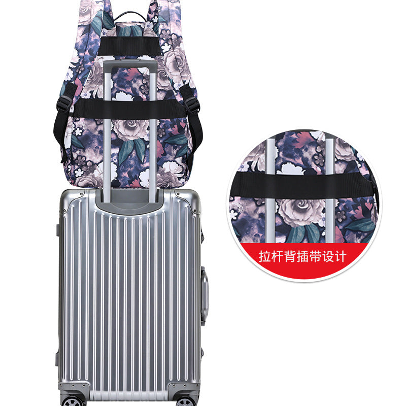 Sac à Dos Oxford Motif Pivoine – Grande Capacité 20-35L, Port USB, Lot de 2, Violet