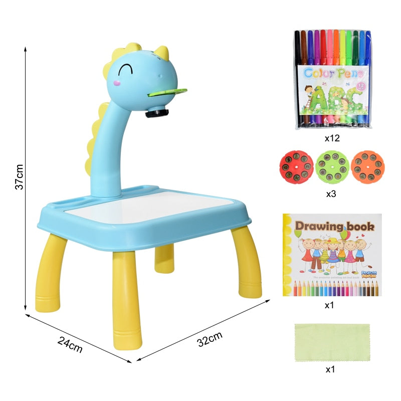 Table de Dessin Enfant avec Projecteur LED – 24 Motifs à Calquer, Musique Intégrée, Dinosaure ou Ours, Cadeau Enfant