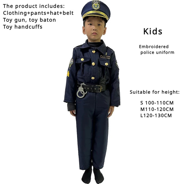 Costume Policier Enfant – Déguisement Halloween & Carnaval, Ensemble Unisexe, Tailles XS à XL (90-130 cm)