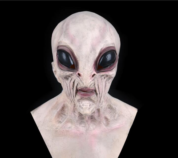 Masque Alien Tête Entière Halloween – Masque Horreur Monstre Grands Yeux, Émulsion Souple, Noir ou Gris