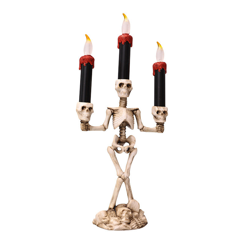 Bougeoir Squelette Halloween avec Bougie LED – Lanterne Citrouille Crâne Déco, 3 Coloris : Doré, Argent, Rouge