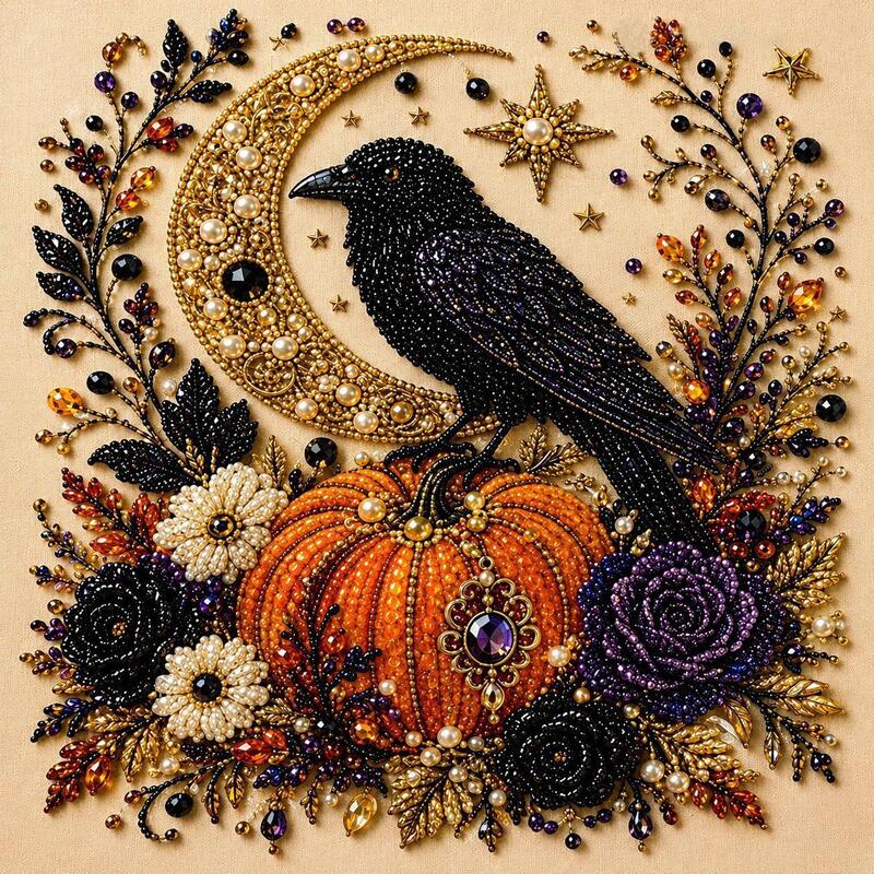Kit Peinture Diamant Halloween – Tableau DIY 20x20cm, 5 Motifs (Citrouille, Crâne, Sorcière…), Décoration Murale