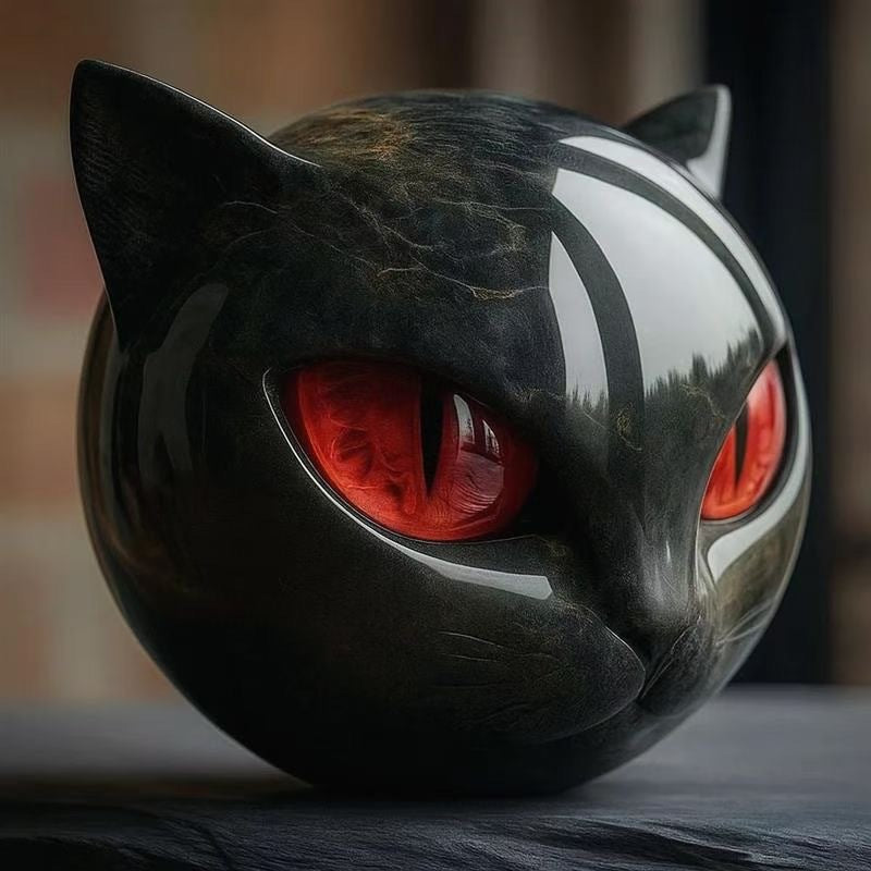 Statuette Chat Noir en Résine – Texture Marbre, Yeux Ambrés, 5 Coloris, Déco Maison & Bureau, Cadeau Amoureux Chats