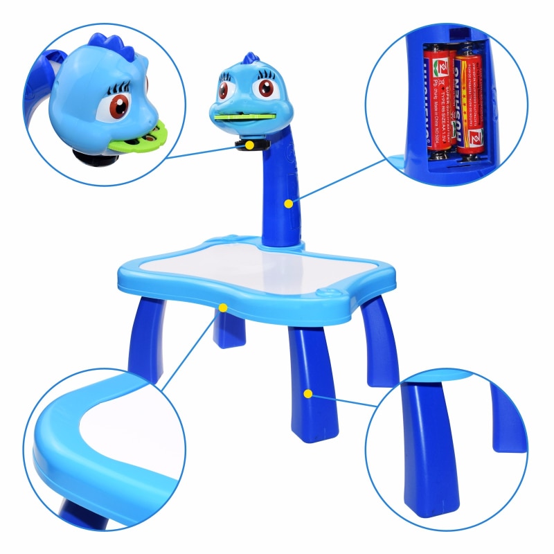 Table de Dessin Enfant avec Projecteur LED – 24 Motifs à Calquer, Musique Intégrée, Dinosaure ou Ours, Cadeau Enfant