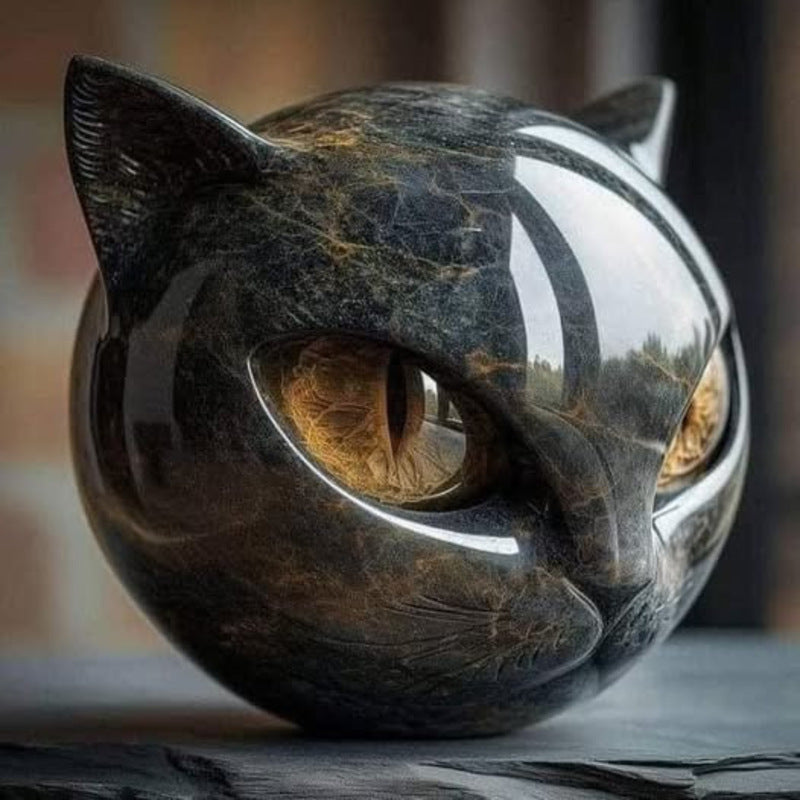Statuette Chat Noir en Résine – Texture Marbre, Yeux Ambrés, 5 Coloris, Déco Maison & Bureau, Cadeau Amoureux Chats