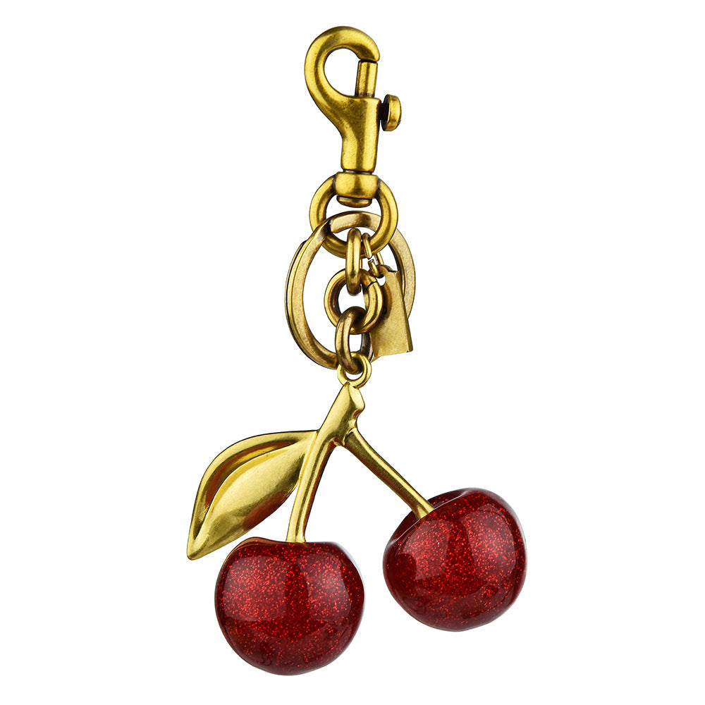 Porte-Clés Pendentif Cerise Cristal Plaqué Or – Bijou de Sac 8,5x6,5cm, 2 Coloris, Cadeau Mode & Accessoire Tendance