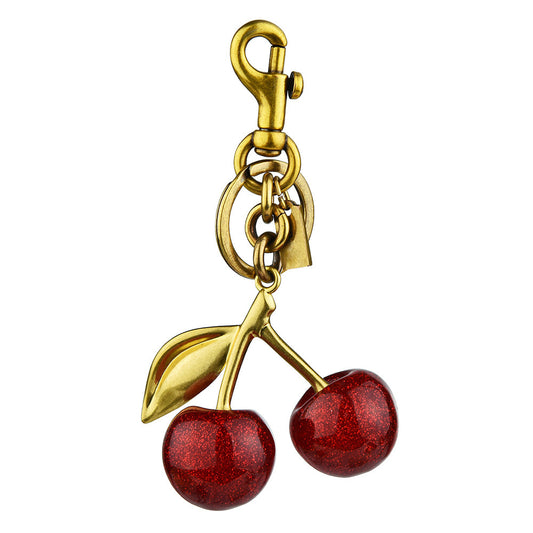 Porte-Clés Pendentif Cerise Cristal Plaqué Or – Bijou de Sac 8,5x6,5cm, 2 Coloris, Cadeau Mode & Accessoire Tendance
