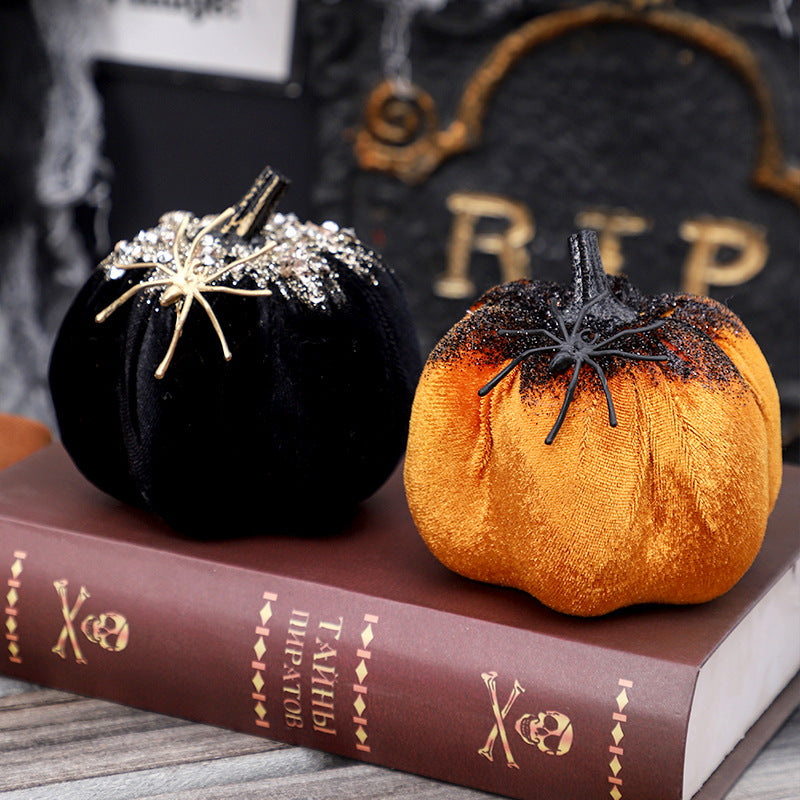 Figurine Citrouille & Araignée Halloween – Décoration Style Américain, Polaire, Orange ou Noir, Idée Cadeau