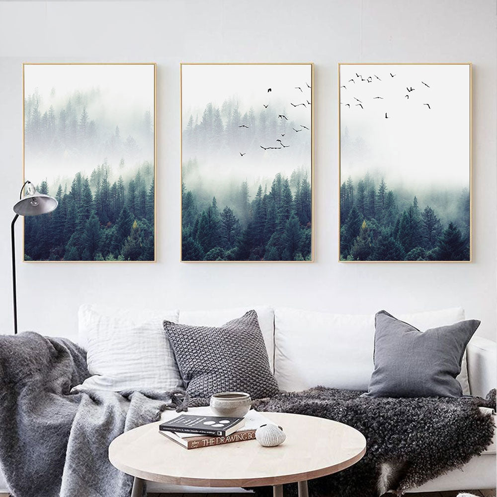 Poster Canvas Paysage Forêt Style Nordique – Tableau Mural Salon & Chambre, 50×70cm, Sans Cadre