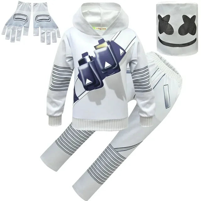 Costume DJ Marshmello Enfant – Combinaison Cosplay Halloween & Carnaval, Style Fortnite, 5–10 ans