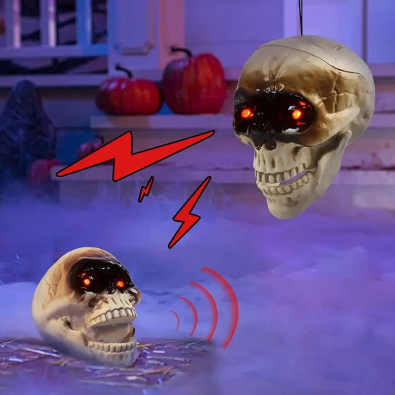 Crâne Halloween Animé – Décoration Effrayante avec Capteur de Mouvement et Son