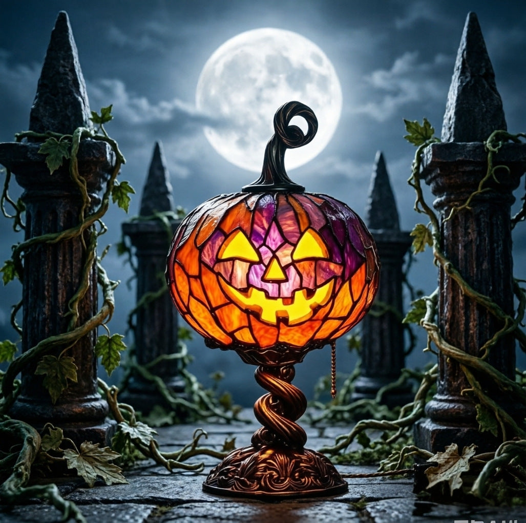 Lampe de Table Halloween Citrouille Lumineuse – Résine, Fantômes & Chauves-Souris, Décoration Intérieure, Cadeau Halloween