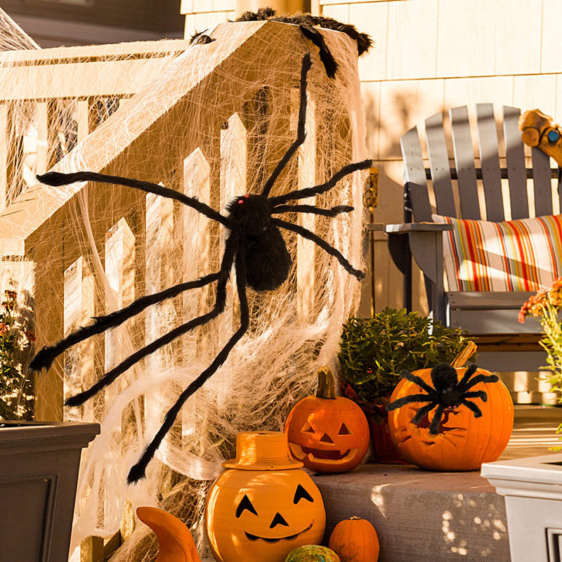 Kit Toile d’Araignée Triangulaire Halloween – Grosse Araignée Peluche, Déco Intérieur & Extérieur, 5 Formats au Choix