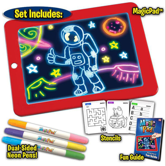 Tablette Lumineuse Magique Dessin Enfant – Plateau LED Fluorescent Graffiti 3D, Créatif Éducatif +3 Ans, Rouge ou Bleu