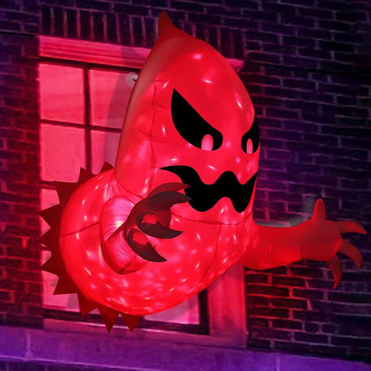 Fantôme Gonflable Géant Halloween – 1,4 x 1,4 m, LED Flamme Rouge, Décoration Fenêtre & Jardin Extérieur