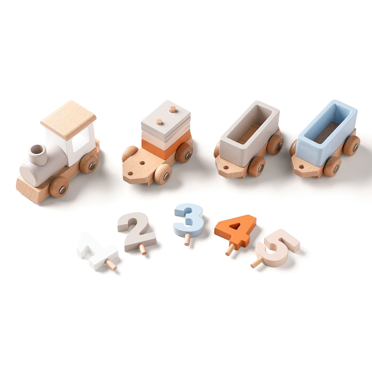 Train en Bois Montessori – Chariot À Pousser Bebe, Chiffres en Bois, Éveil & Apprentissage, Cadeau Naissance Anniversaire