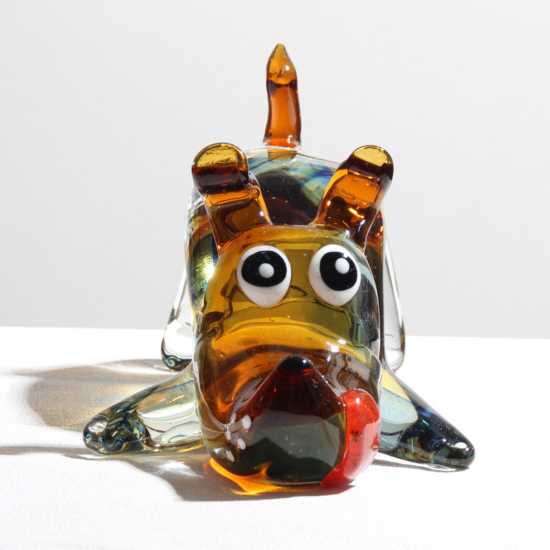 Statuette Chien en Cristal – Figurine Chiot Verre Soufflé, Style Nordique Haut de Gamme, Décoration Salon, Cadeau Luxe