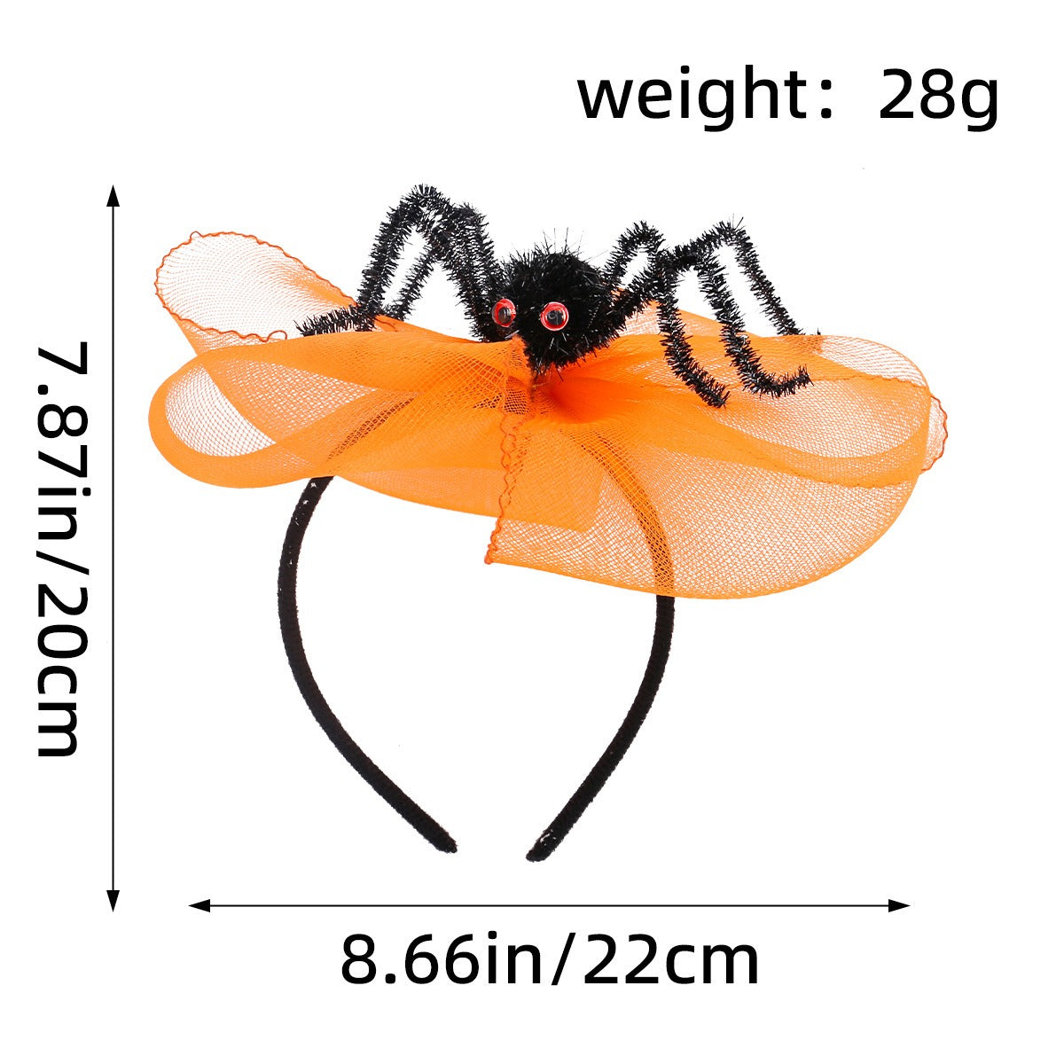 Serre-Tête Halloween Crâne & Araignée – Accessoire Coiffure Fête, Orange ou Violet, Fil de Fer & Pompons Laine
