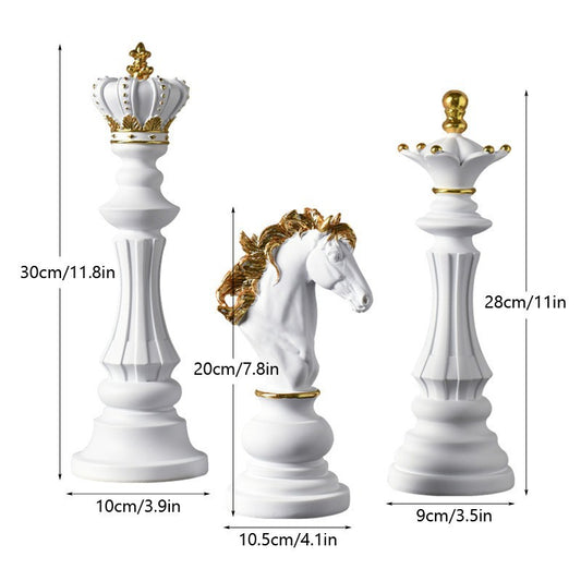 Set 3 Pièces d’Échecs Décoratives en Résine – Roi Reine Cheval, Style Européen, Déco Salon Bureau Cave à Vin, Cadeau