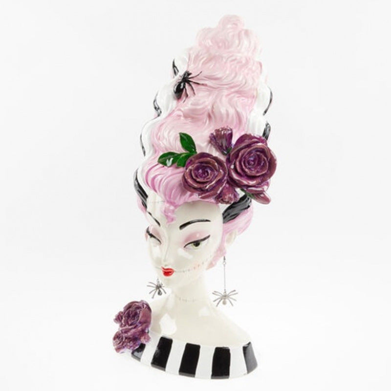 Statue Buste Demi-Corps Mariée de Frankenstein Rose – Sculpture Résine Déco Maison Halloween Style Moderne, Multicolore