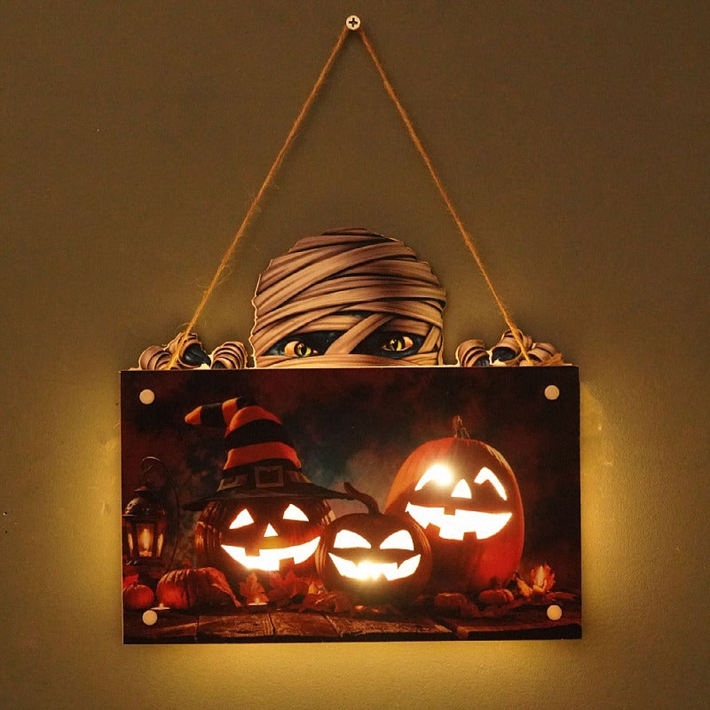Panneau Lumineux Suspendu Halloween – Veilleuse 3 Motifs Momie Fantôme Citrouille, Déco Murale Atmosphère Nuit, Cadeau Halloween
