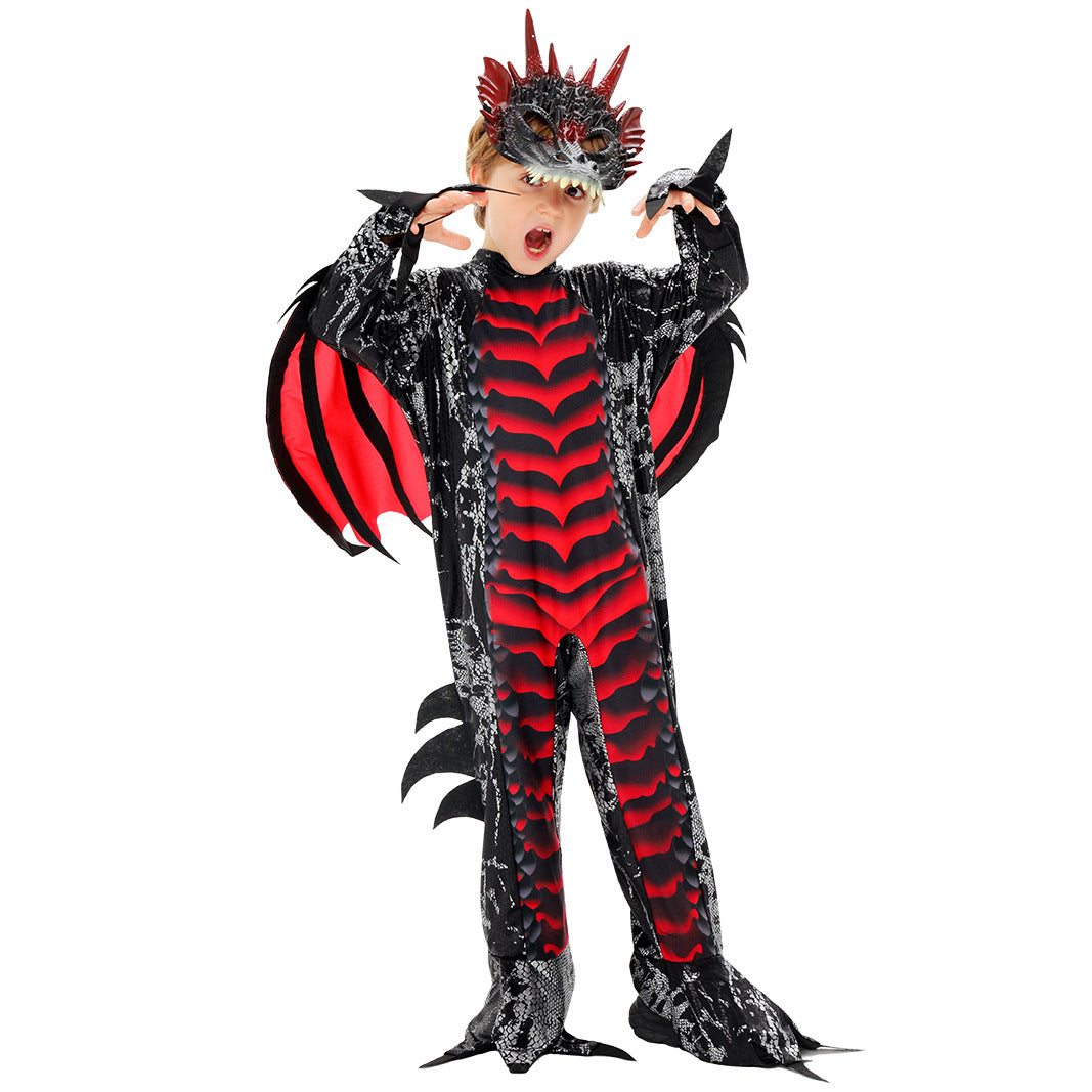 Costume Dinosaure Diable Enfant – Déguisement Cosplay Halloween & Scène, Imprimé, Tailles S à XL