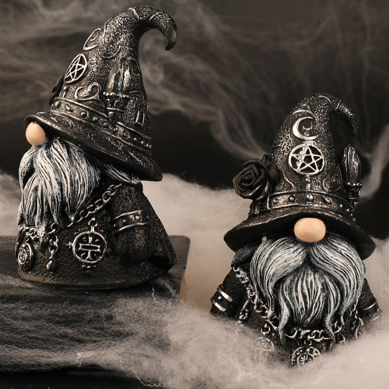 Figurine Nain Sorcier Gothique en Résine – Décoration Halloween Dark, Ornement Bureau & Étagère