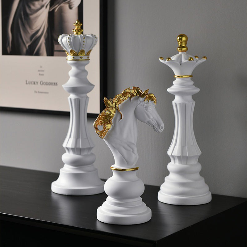 Set 3 Pièces d’Échecs Décoratives en Résine – Roi Reine Cheval, Style Européen, Déco Salon Bureau Cave à Vin, Cadeau